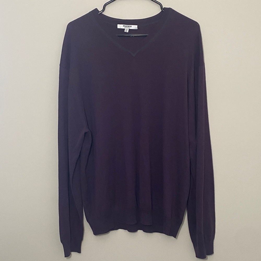 Murano Silk/Cashmere Blend Men's Deep Purple V-Neck Sweater Dadcore